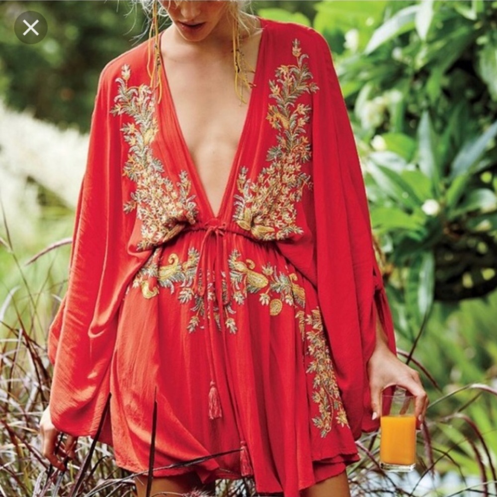 Free people red mini kimono dress